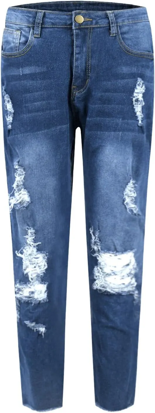 Ripped Skinny Jeans for Women High Waisted Tummy Control Jeggings Slim Fit Distressed Stretchy Denim Pants with Pocket