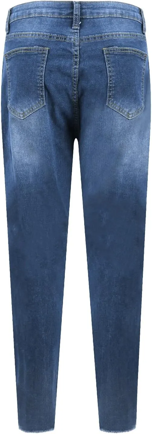 Ripped Skinny Jeans for Women High Waisted Tummy Control Jeggings Slim Fit Distressed Stretchy Denim Pants with Pocket