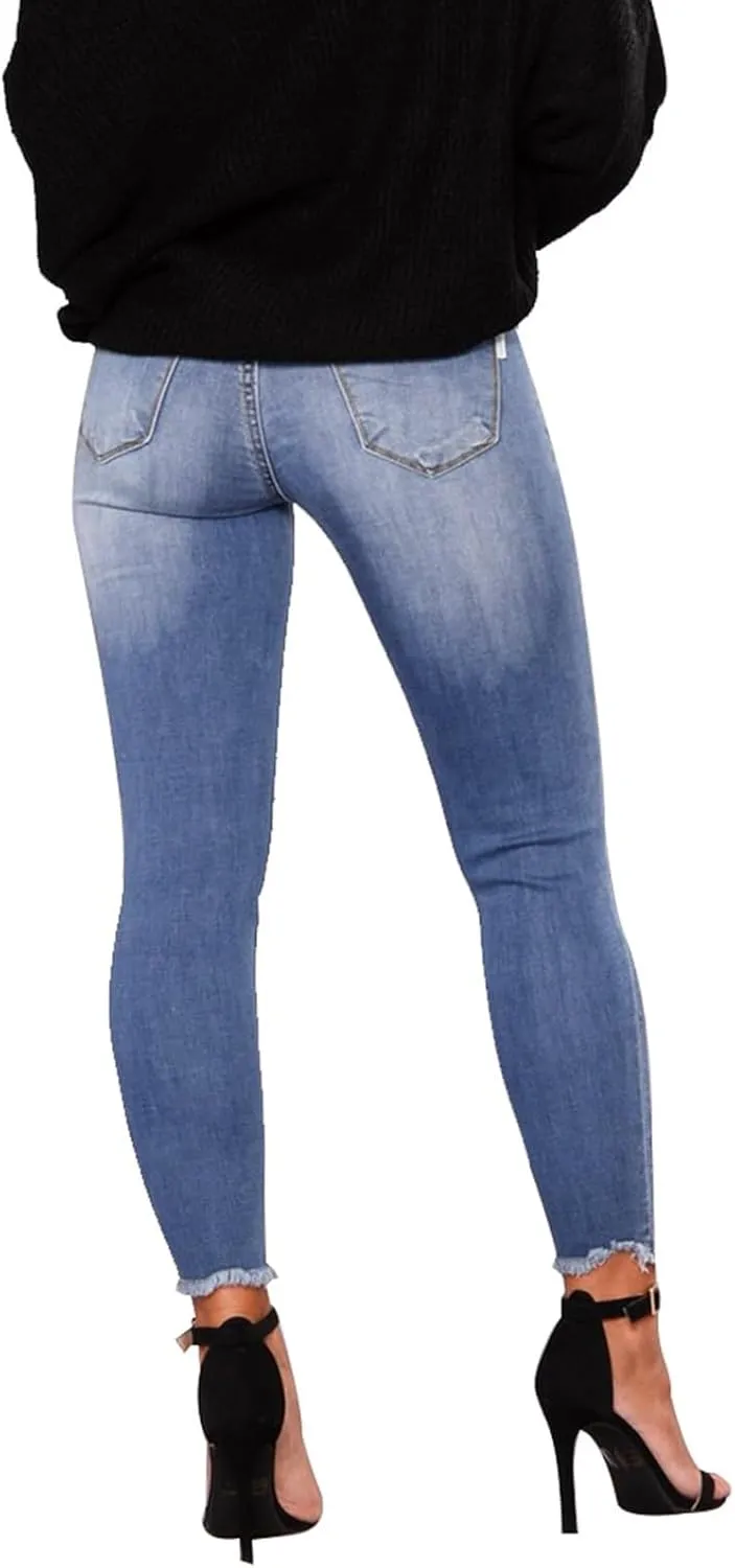 Ripped Skinny Jeans for Women High Waisted Tummy Control Jeggings Slim Fit Distressed Stretchy Denim Pants with Pocket