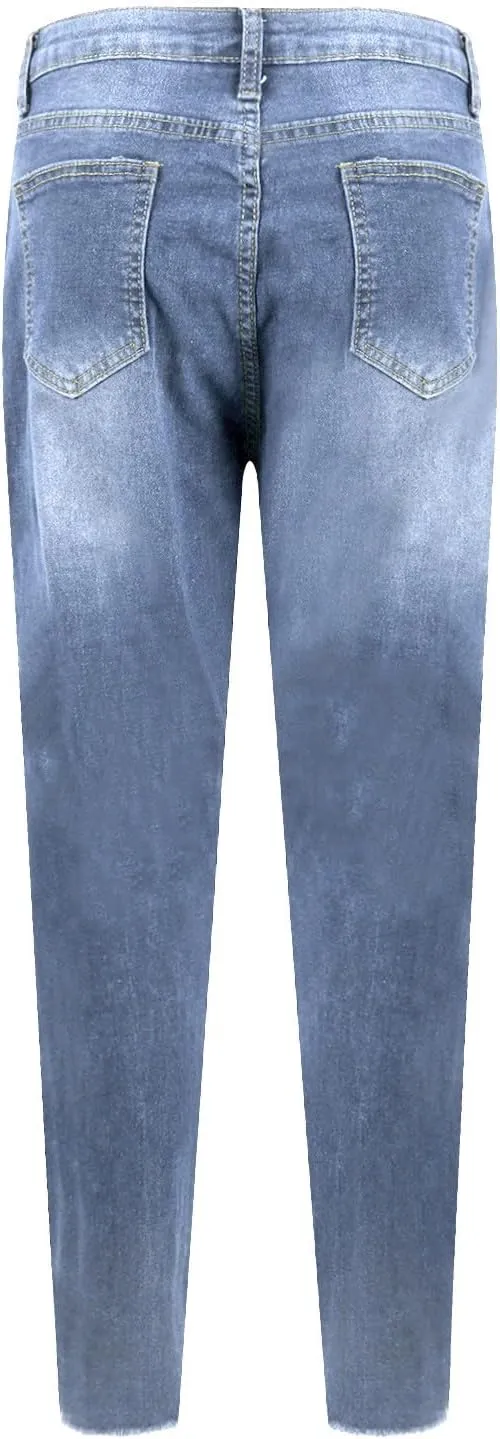 Ripped Skinny Jeans for Women High Waisted Tummy Control Jeggings Slim Fit Distressed Stretchy Denim Pants with Pocket