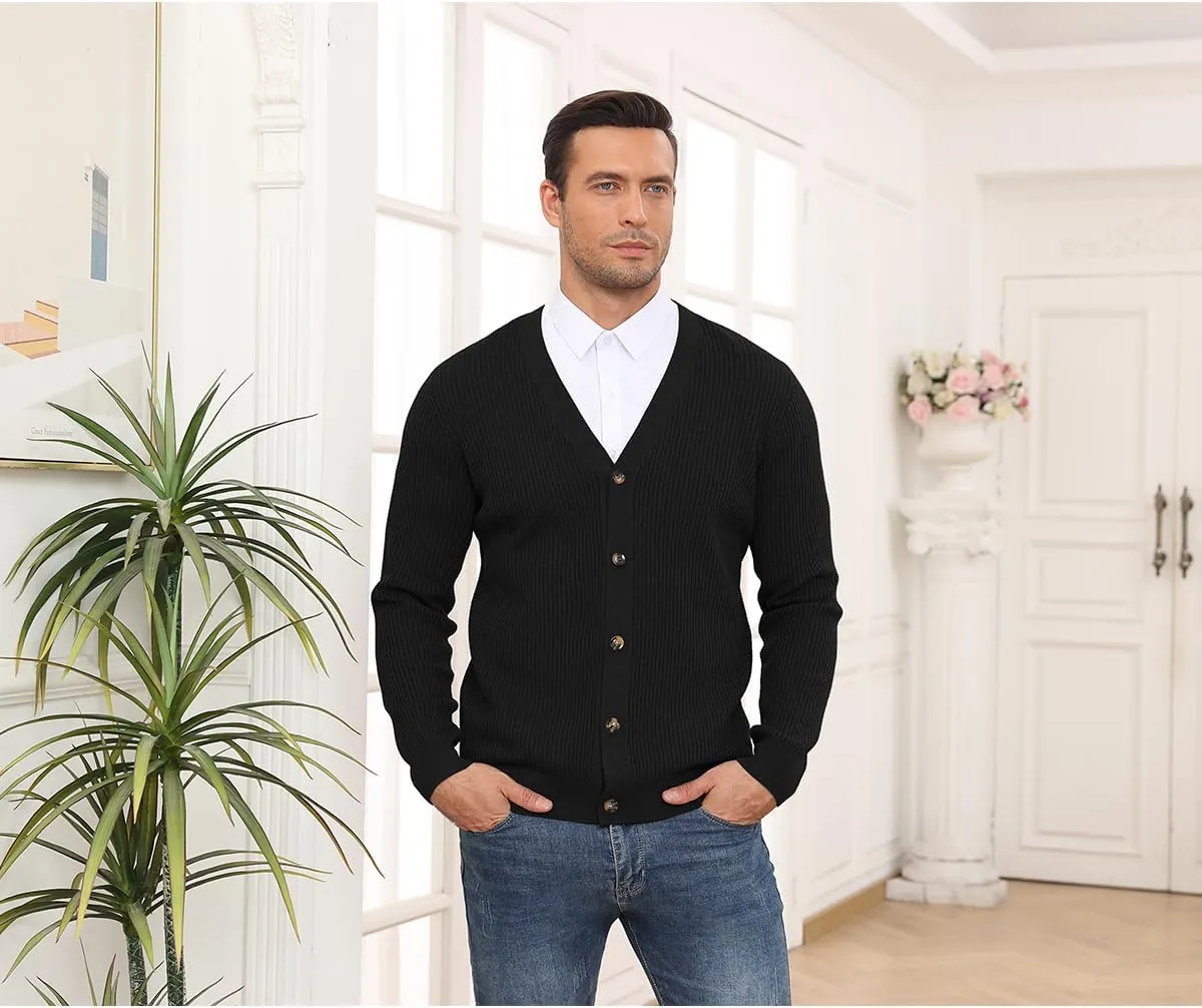 RQP Men's Cardigan Sweaters Long Sleeve V-Neck Sweaters Slim Fit Casual Buttons Down Knitted Sweaters