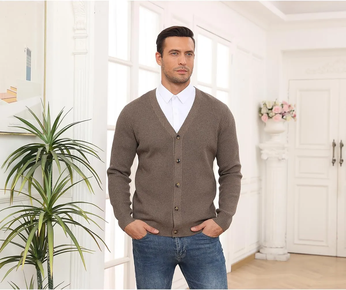 RQP Men's Cardigan Sweaters Long Sleeve V-Neck Sweaters Slim Fit Casual Buttons Down Knitted Sweaters