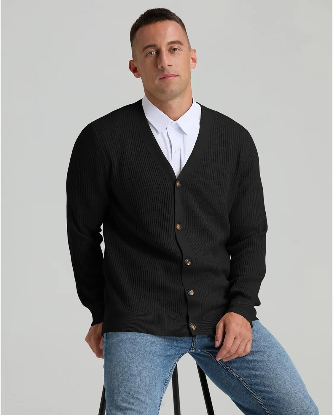 RQP Men's Cardigan Sweaters Long Sleeve V-Neck Sweaters Slim Fit Casual Buttons Down Knitted Sweaters