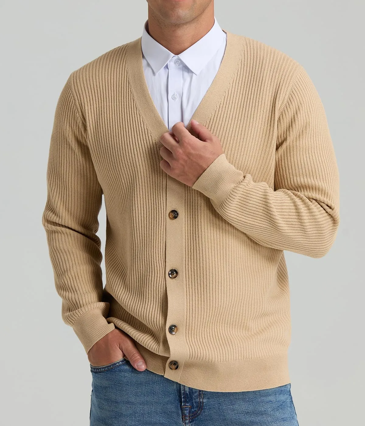 RQP Men's Cardigan Sweaters Long Sleeve V-Neck Sweaters Slim Fit Casual Buttons Down Knitted Sweaters