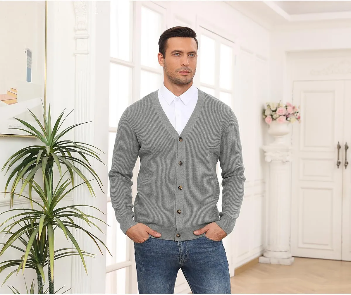 RQP Men's Cardigan Sweaters Long Sleeve V-Neck Sweaters Slim Fit Casual Buttons Down Knitted Sweaters