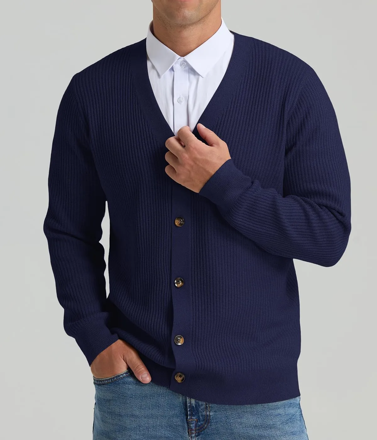 RQP Men's Cardigan Sweaters Long Sleeve V-Neck Sweaters Slim Fit Casual Buttons Down Knitted Sweaters