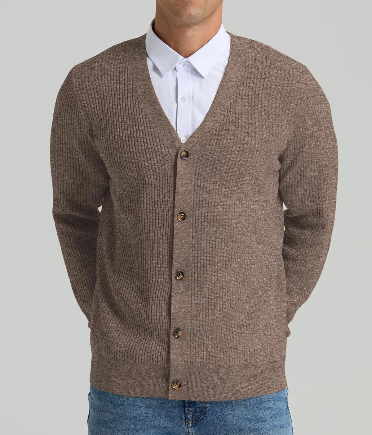 RQP Men's Cardigan Sweaters Long Sleeve V-Neck Sweaters Slim Fit Casual Buttons Down Knitted Sweaters