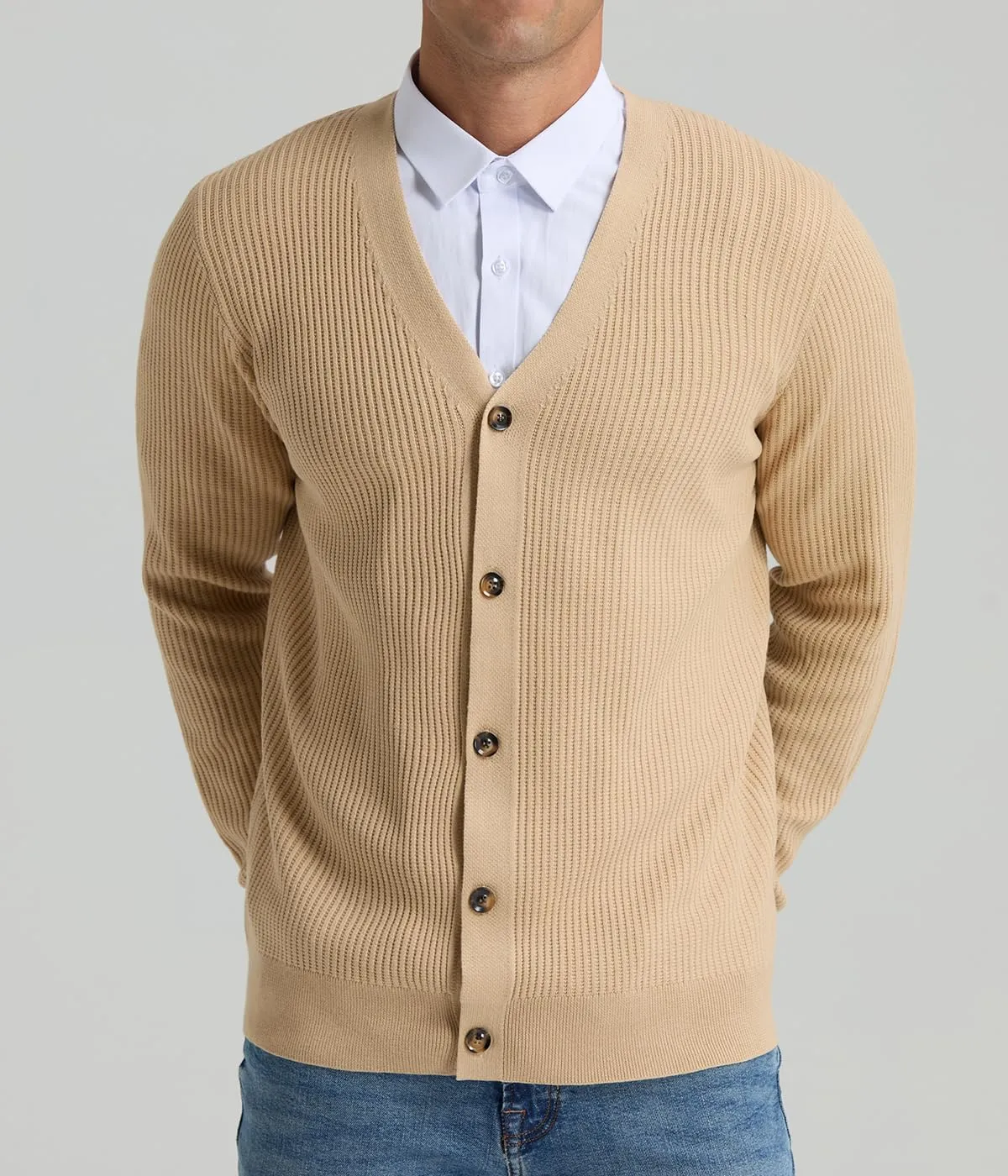 RQP Men's Cardigan Sweaters Long Sleeve V-Neck Sweaters Slim Fit Casual Buttons Down Knitted Sweaters