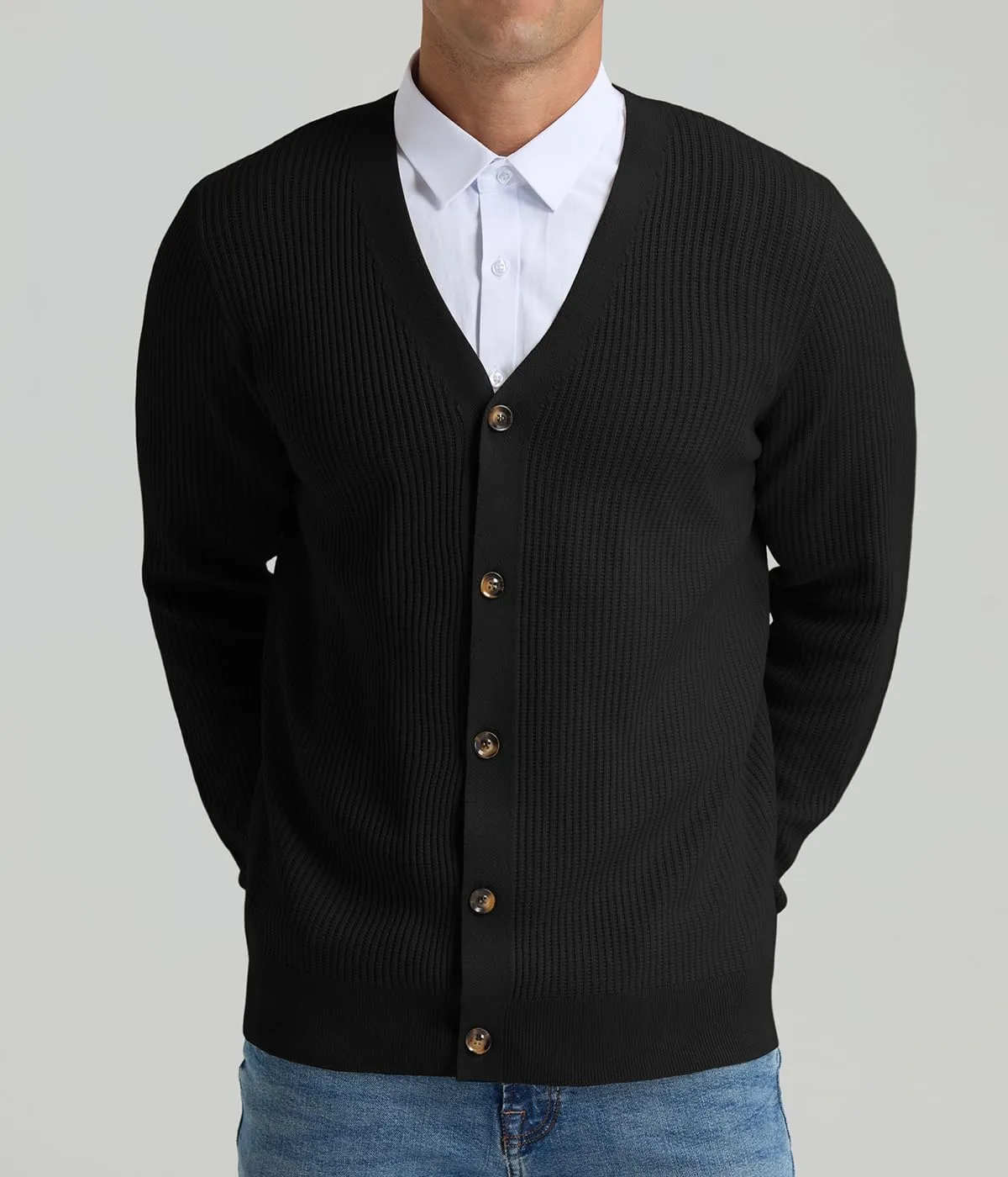 RQP Men's Cardigan Sweaters Long Sleeve V-Neck Sweaters Slim Fit Casual Buttons Down Knitted Sweaters