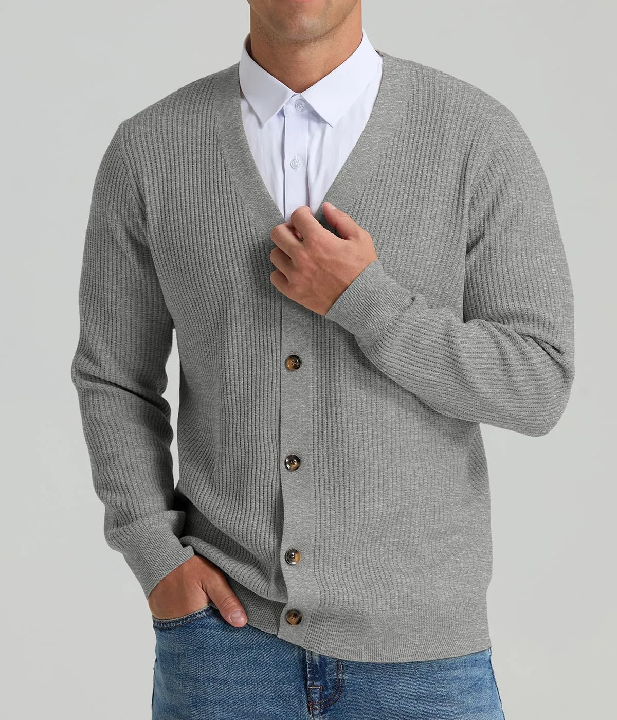 RQP Men's Cardigan Sweaters Long Sleeve V-Neck Sweaters Slim Fit Casual Buttons Down Knitted Sweaters