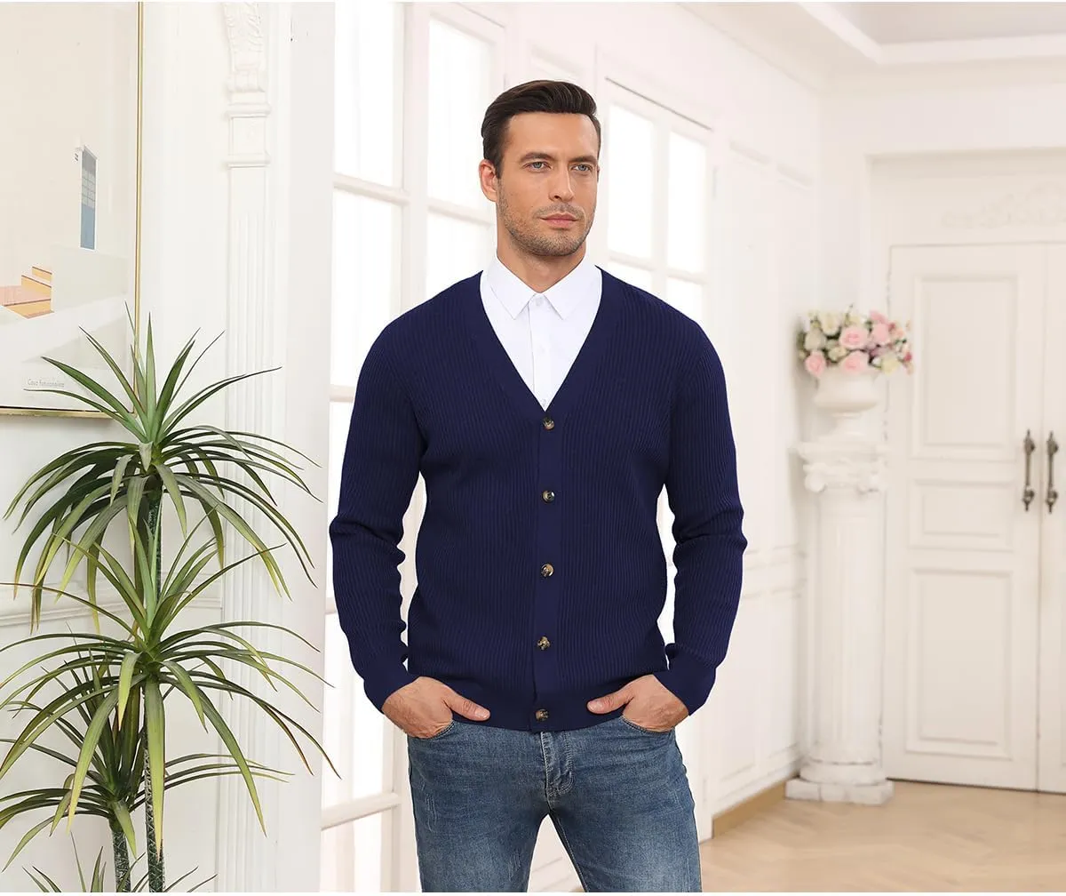 RQP Men's Cardigan Sweaters Long Sleeve V-Neck Sweaters Slim Fit Casual Buttons Down Knitted Sweaters