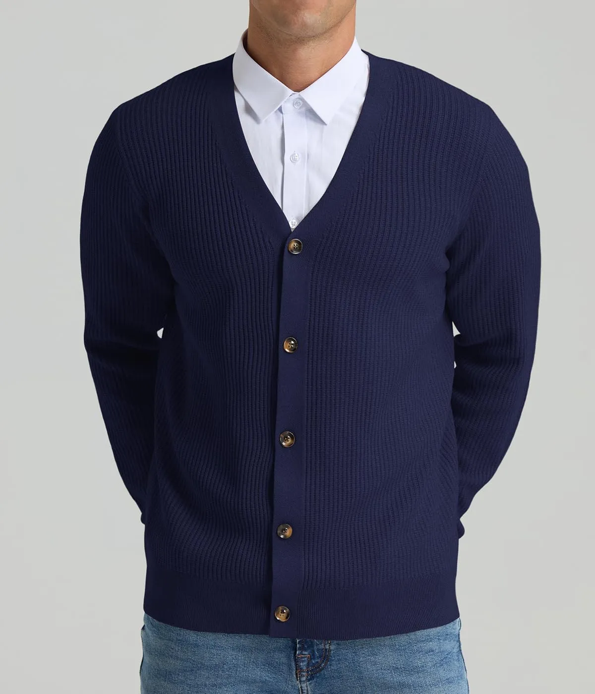 RQP Men's Cardigan Sweaters Long Sleeve V-Neck Sweaters Slim Fit Casual Buttons Down Knitted Sweaters