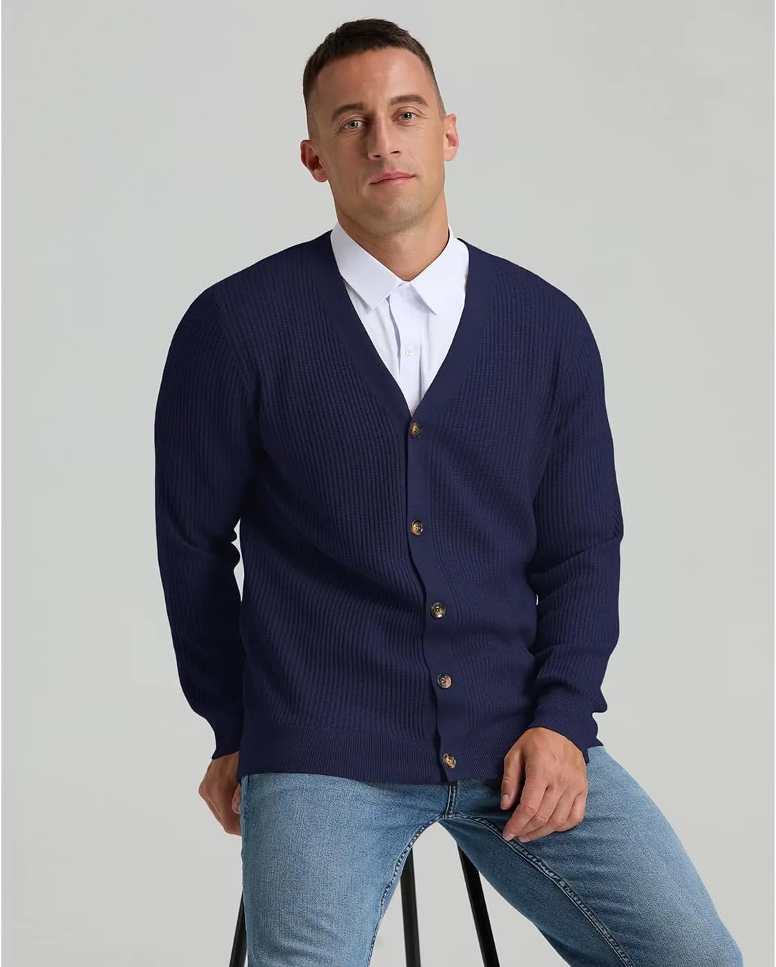 RQP Men's Cardigan Sweaters Long Sleeve V-Neck Sweaters Slim Fit Casual Buttons Down Knitted Sweaters