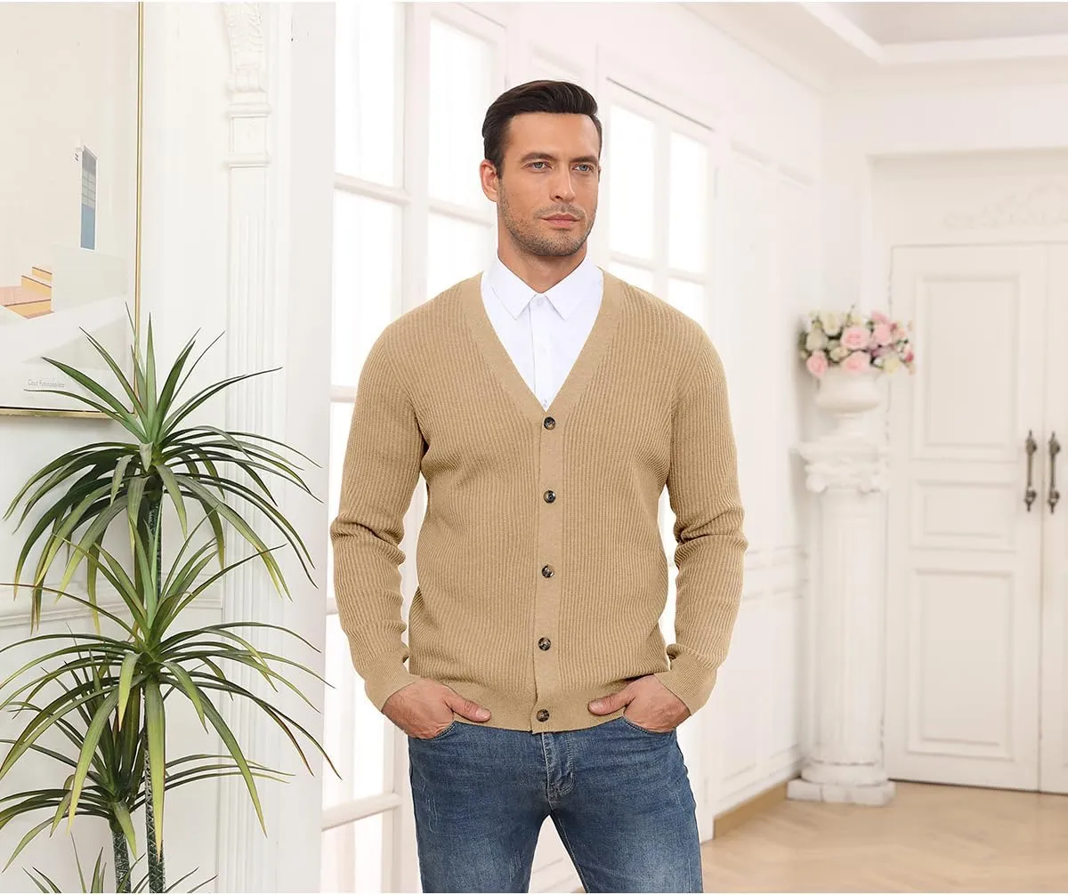 RQP Men's Cardigan Sweaters Long Sleeve V-Neck Sweaters Slim Fit Casual Buttons Down Knitted Sweaters