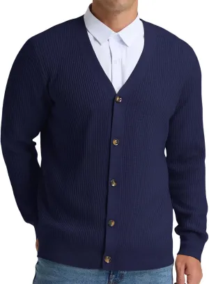 RQP Men's Cardigan Sweaters Long Sleeve V-Neck Sweaters Slim Fit Casual Buttons Down Knitted Sweaters