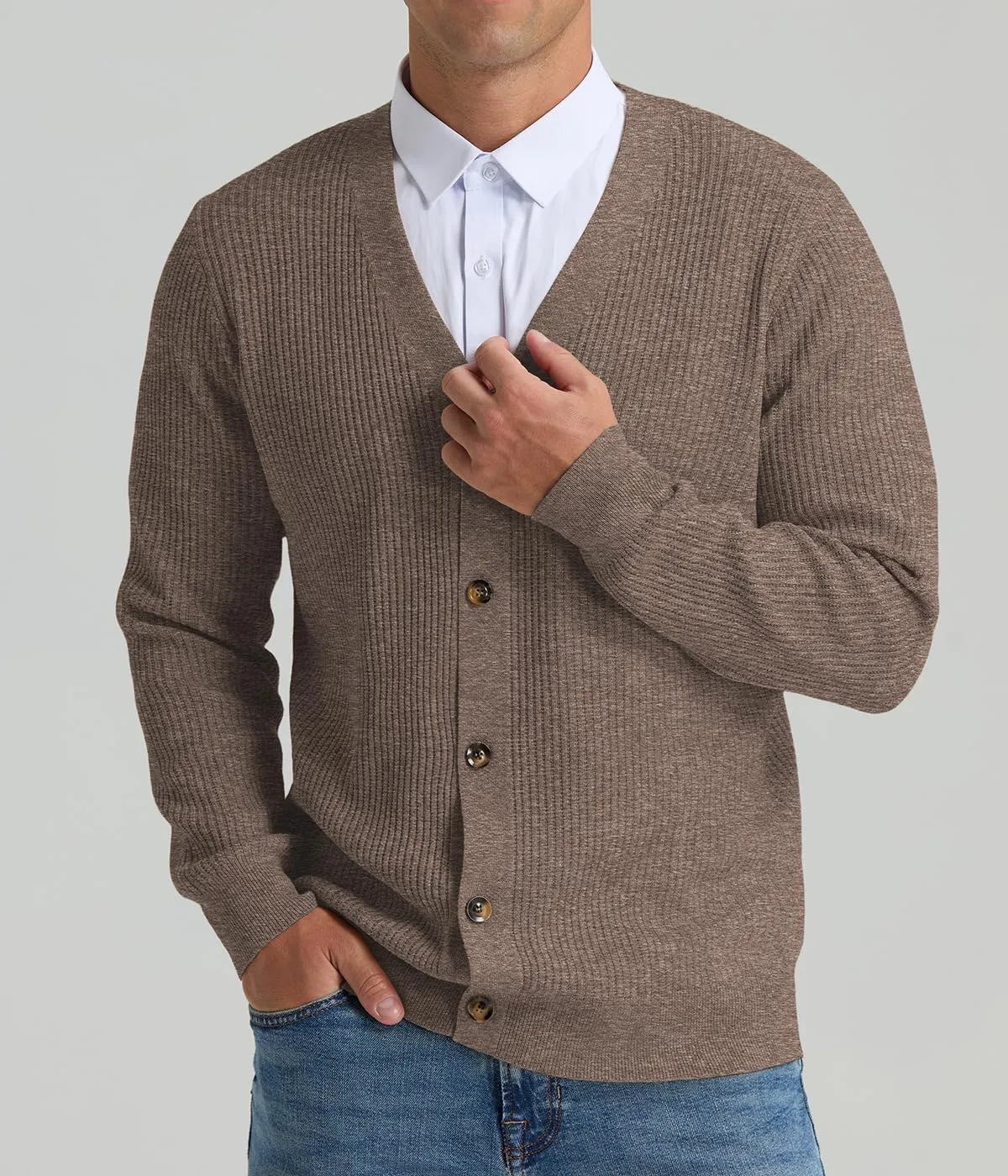 RQP Men's Cardigan Sweaters Long Sleeve V-Neck Sweaters Slim Fit Casual Buttons Down Knitted Sweaters