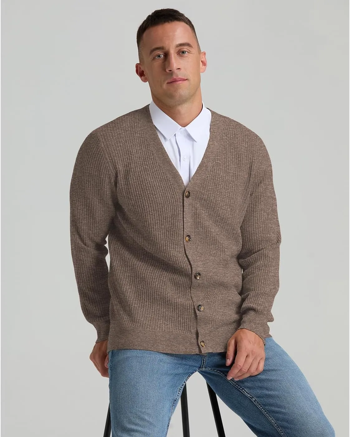 RQP Men's Cardigan Sweaters Long Sleeve V-Neck Sweaters Slim Fit Casual Buttons Down Knitted Sweaters