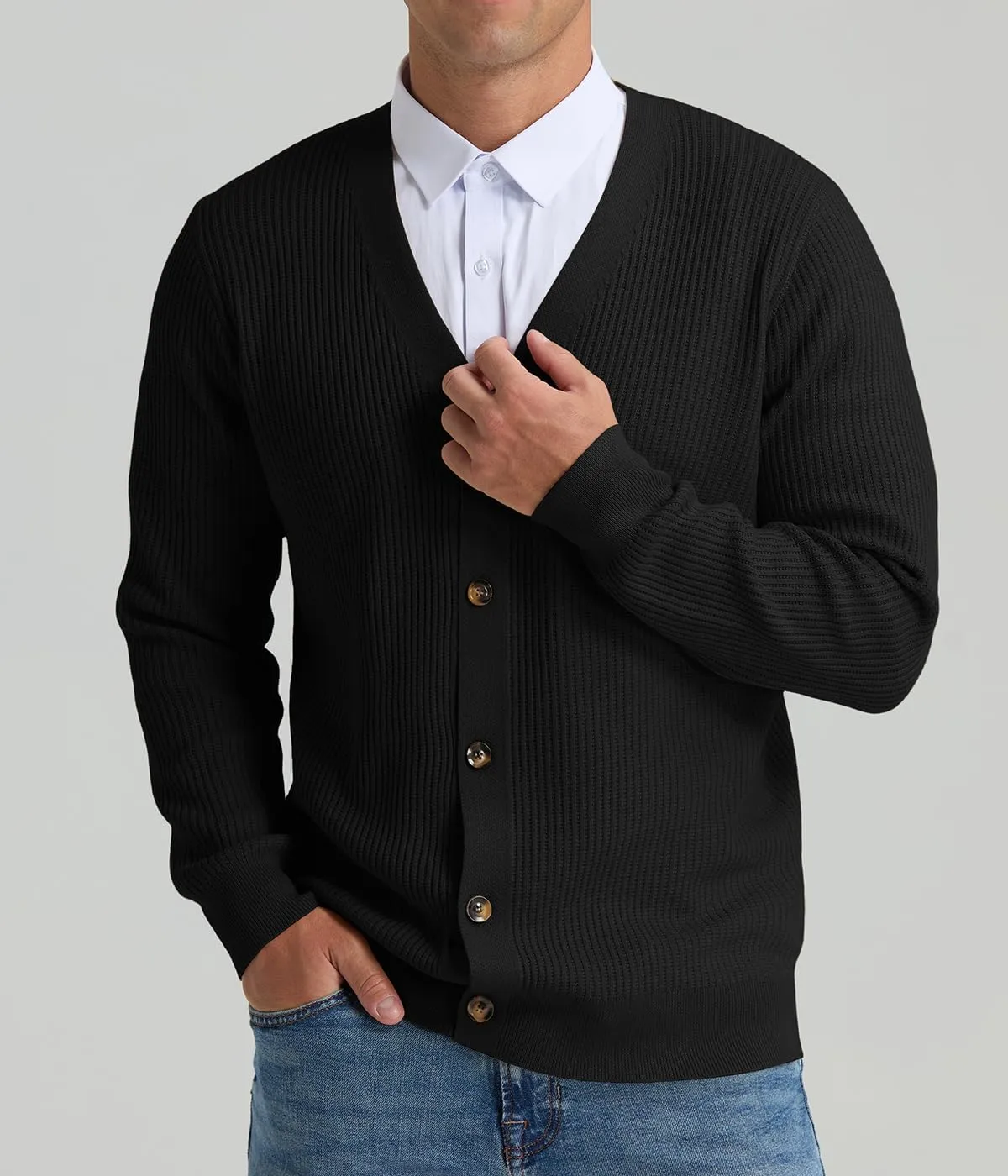 RQP Men's Cardigan Sweaters Long Sleeve V-Neck Sweaters Slim Fit Casual Buttons Down Knitted Sweaters