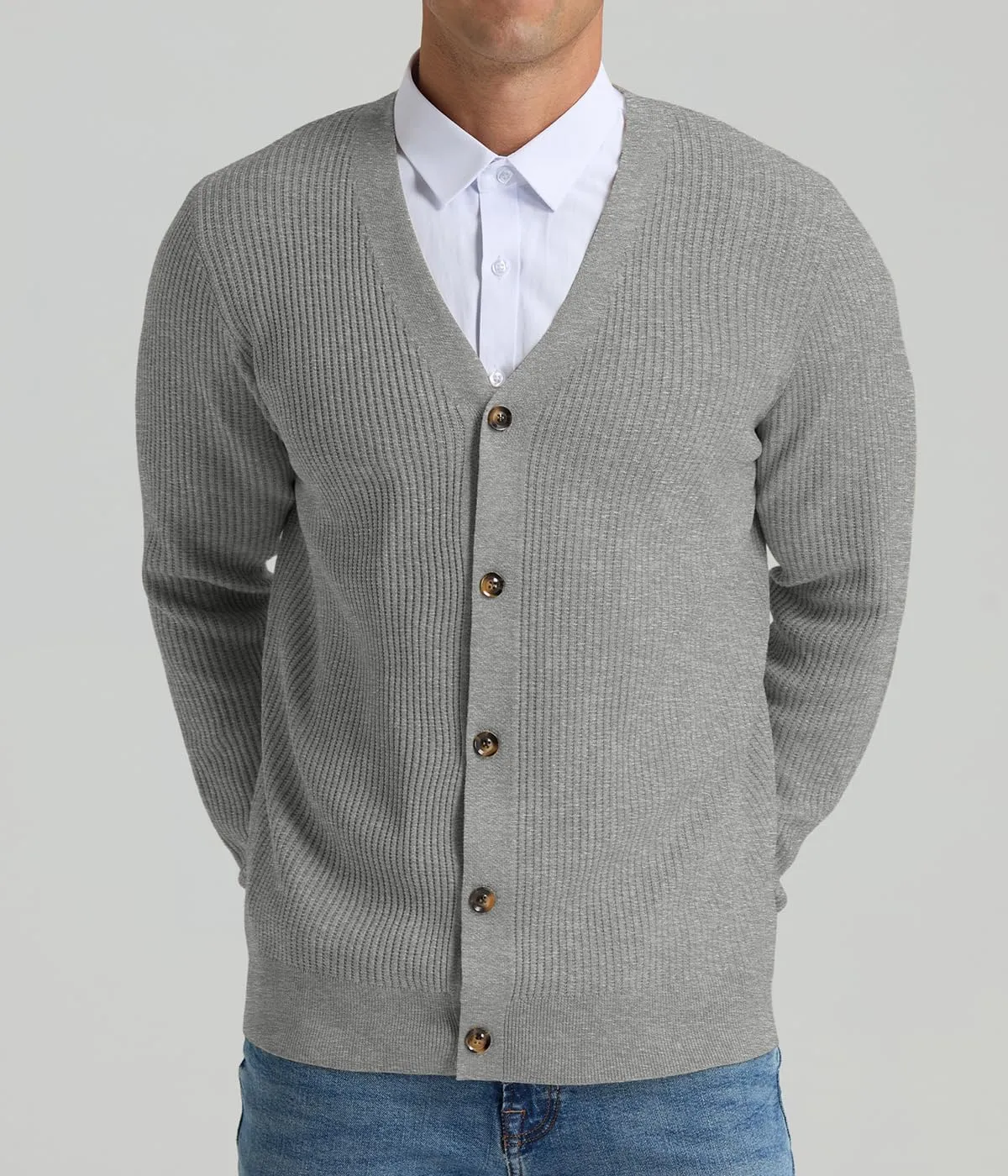 RQP Men's Cardigan Sweaters Long Sleeve V-Neck Sweaters Slim Fit Casual Buttons Down Knitted Sweaters