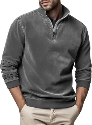 RTRDE Men's Casual Dress Sweatshirts Pullover Zipper Sweatshirt Long Sleeve Casual Golf Polo Work Sweater Shirt, S-4XL