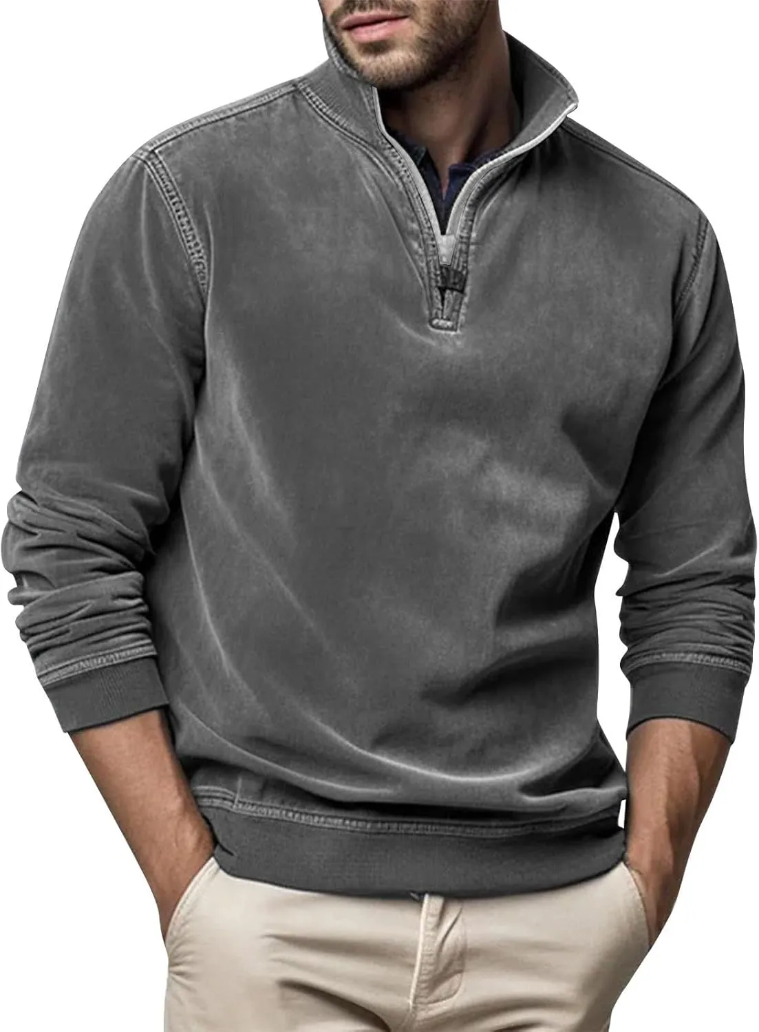RTRDE Men's Casual Dress Sweatshirts Pullover Zipper Sweatshirt Long Sleeve Casual Golf Polo Work Sweater Shirt, S-4XL