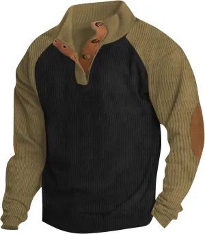 RTRDE Men's Long Sleeve Henley Sweatshirt Corduroy Pullover Sweatshirt Thermal Slim Fit Button Sweatshirts Casual, S-3XL