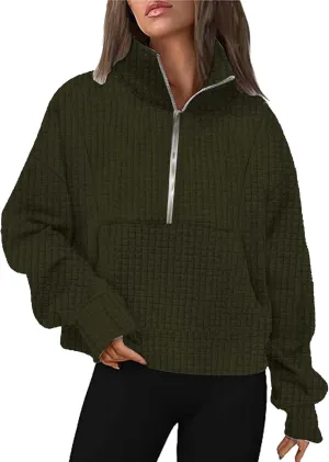 SHAOBGE Womens Waffle Sweatshirts Half Zip Cropped Pullover Fleece Quarter Zipper Hoodies Fall outfits Clothes Hoodies Tops