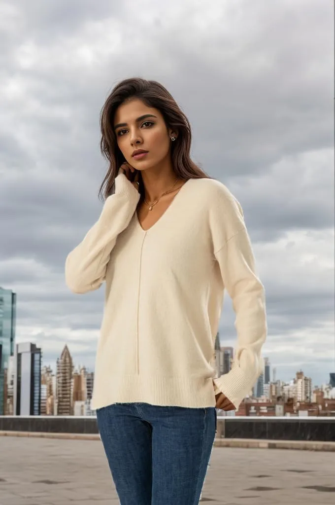 Simple&Opulence Women’s V Neck Sweaters Long Sleeve Ribbed Soft Knit Pullover Cozy Lightweight Casual Tops