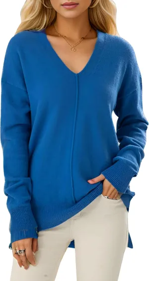 Simple&Opulence Women’s V Neck Sweaters Long Sleeve Ribbed Soft Knit Pullover Cozy Lightweight Casual Tops