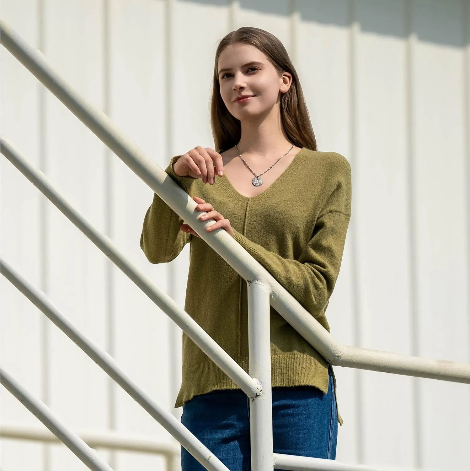 Simple&Opulence Women’s V Neck Sweaters Long Sleeve Ribbed Soft Knit Pullover Cozy Lightweight Casual Tops