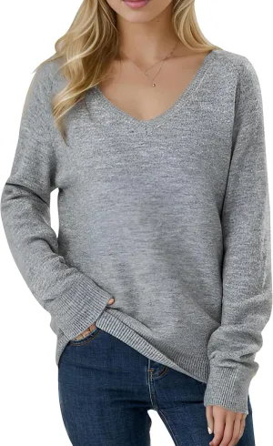 Simple&Opulence Women’s V Neck Sweaters Long Sleeve Ribbed Soft Knit Pullover Cozy Lightweight Casual Tops