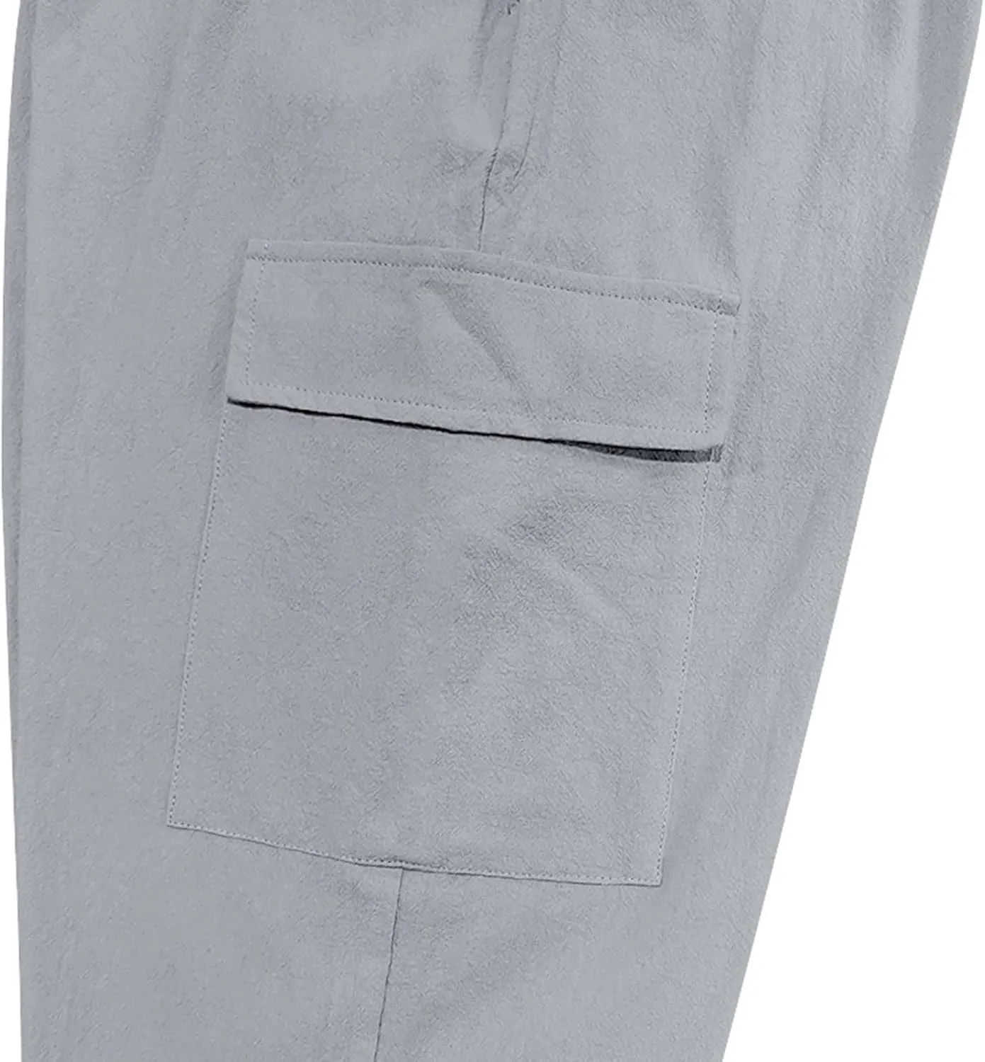 Sinzelimin Men's Linen Cargo Pants Fashion Solid Lace up Elastic Waist Multiple Pockets Wide Leg Sweatpant Versatile Trouser