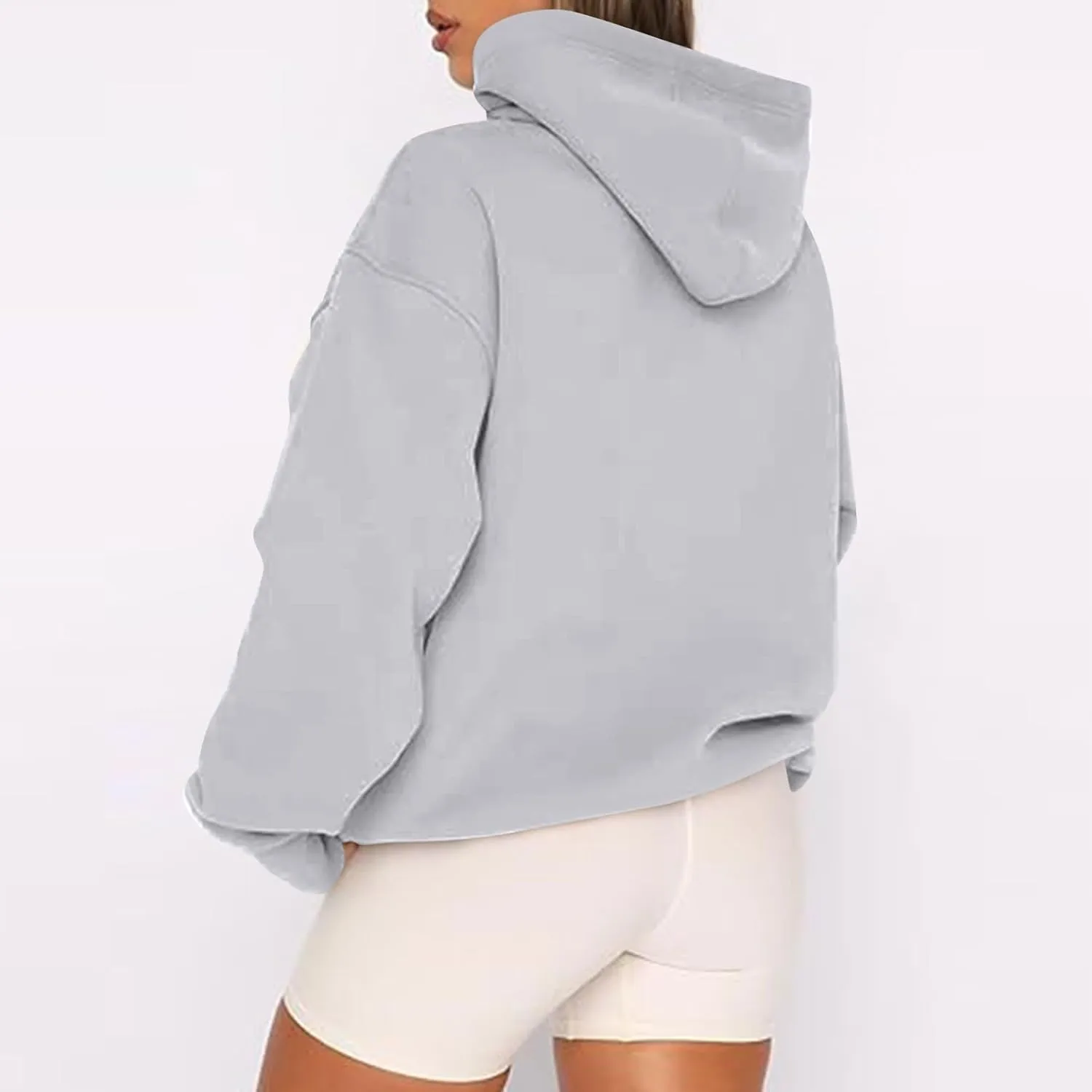 slqdgmryz Zip Up Hoodie Women Drawstring Oversized Sweatshirt Zipped Cute Hoodies Y2k Workout Fleece Jacket with Pockets