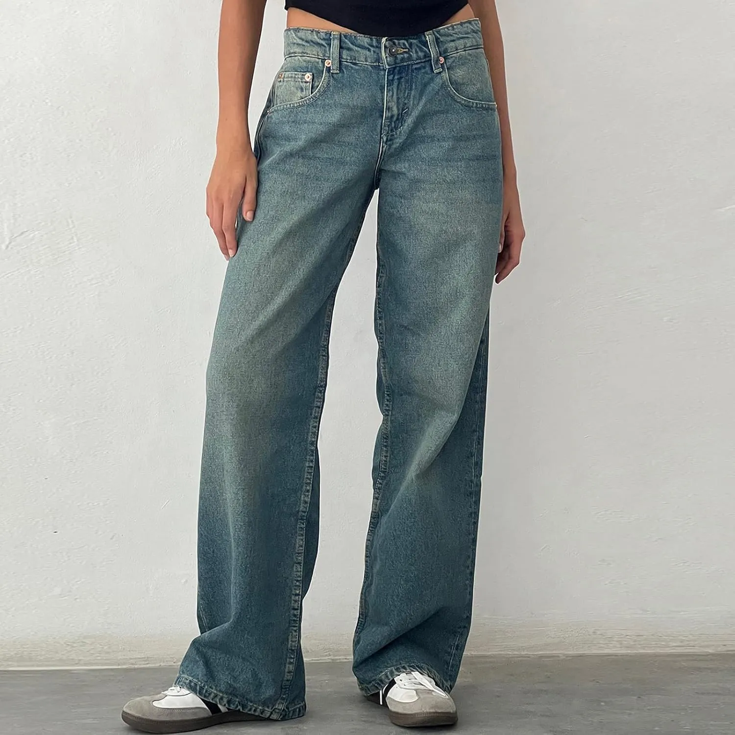 SMIDOW Women's High Waisted Flare Jeans with Belt Bootcut Stretchy Denim Pants Full Length Wide-Leg Denim Pants