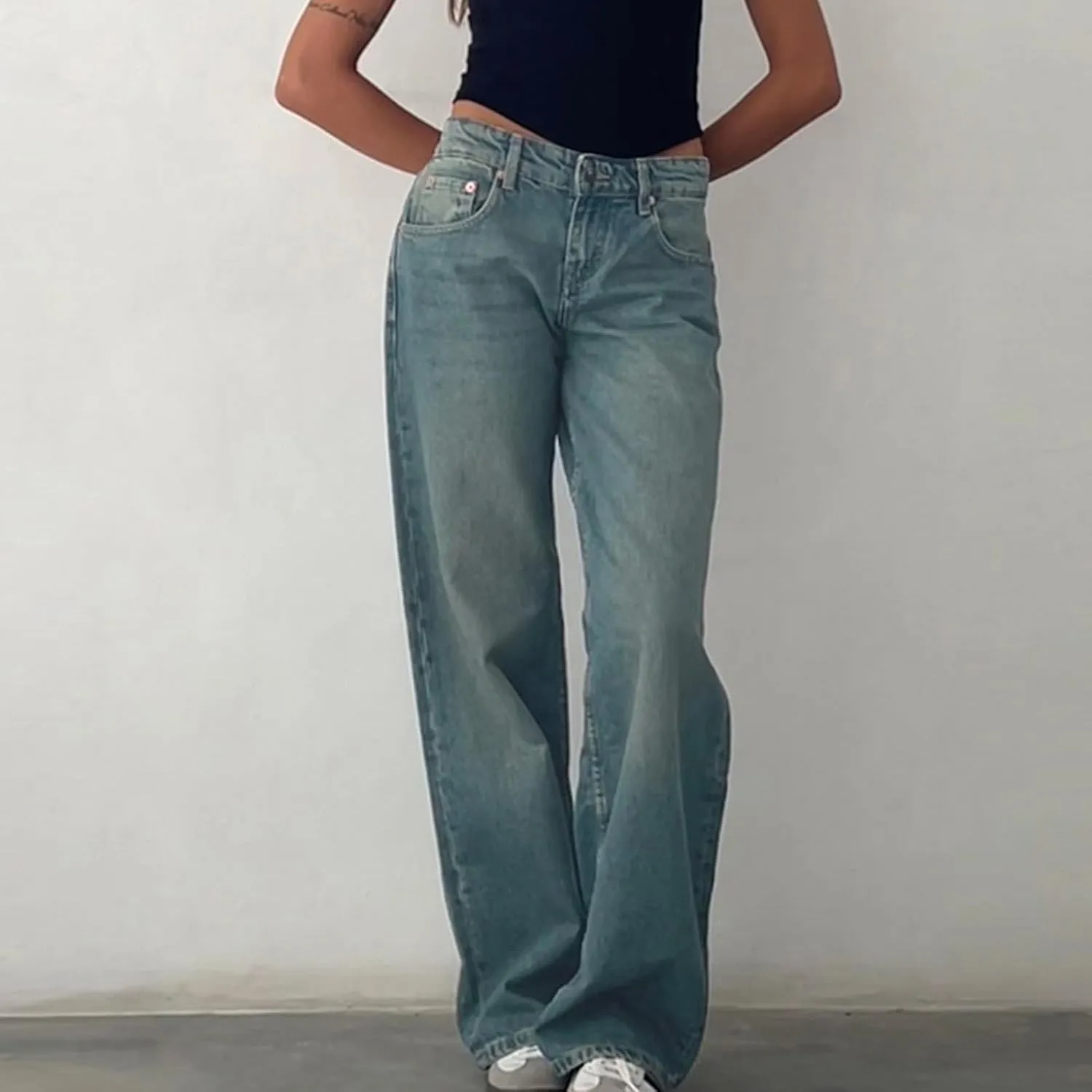 SMIDOW Women's High Waisted Flare Jeans with Belt Bootcut Stretchy Denim Pants Full Length Wide-Leg Denim Pants