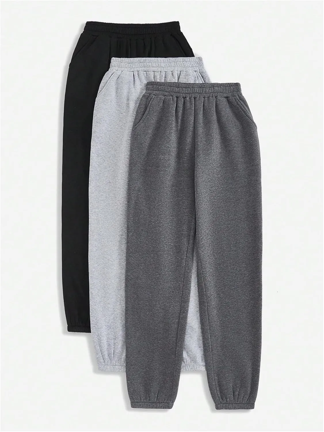 SOLY HUX Women's Athletic Sweatshirts 3 Packs Elastic Waist Joggers Workout Running Long Pants