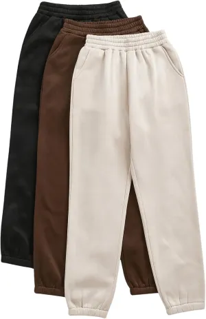 SOLY HUX Women's Athletic Sweatshirts 3 Packs Elastic Waist Joggers Workout Running Long Pants