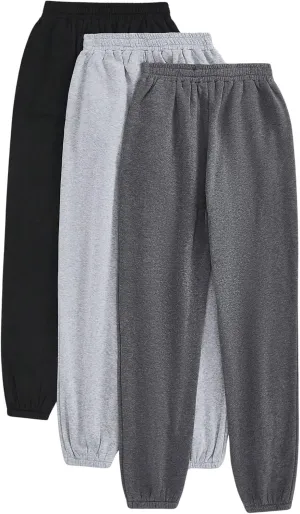 SOLY HUX Women's Athletic Sweatshirts 3 Packs Elastic Waist Joggers Workout Running Long Pants