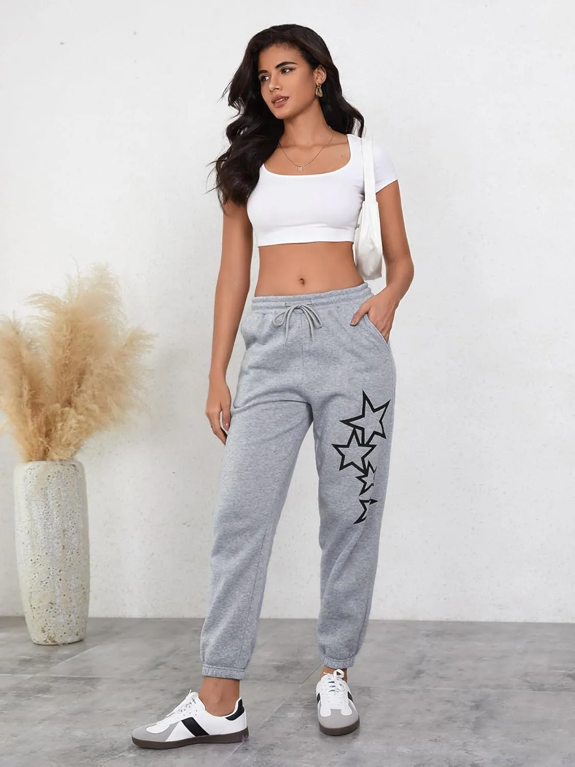 SOLY HUX Women's Drawstring Sweatpants Graphic Star Print Elastic Waist Joggers Pants with Pockets