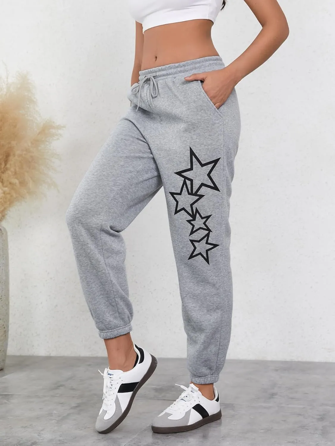 SOLY HUX Women's Drawstring Sweatpants Graphic Star Print Elastic Waist Joggers Pants with Pockets