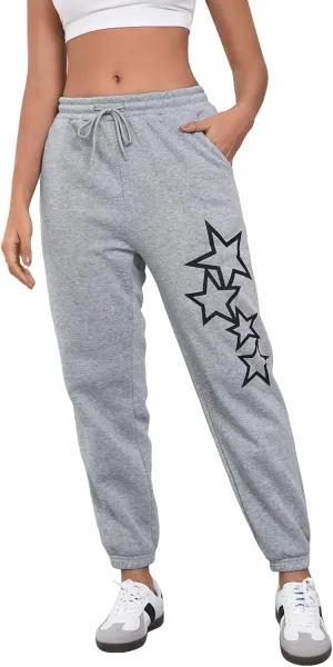 SOLY HUX Women's Drawstring Sweatpants Graphic Star Print Elastic Waist Joggers Pants with Pockets