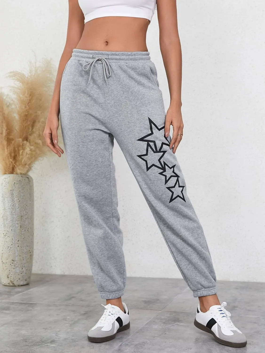 SOLY HUX Women's Drawstring Sweatpants Graphic Star Print Elastic Waist Joggers Pants with Pockets