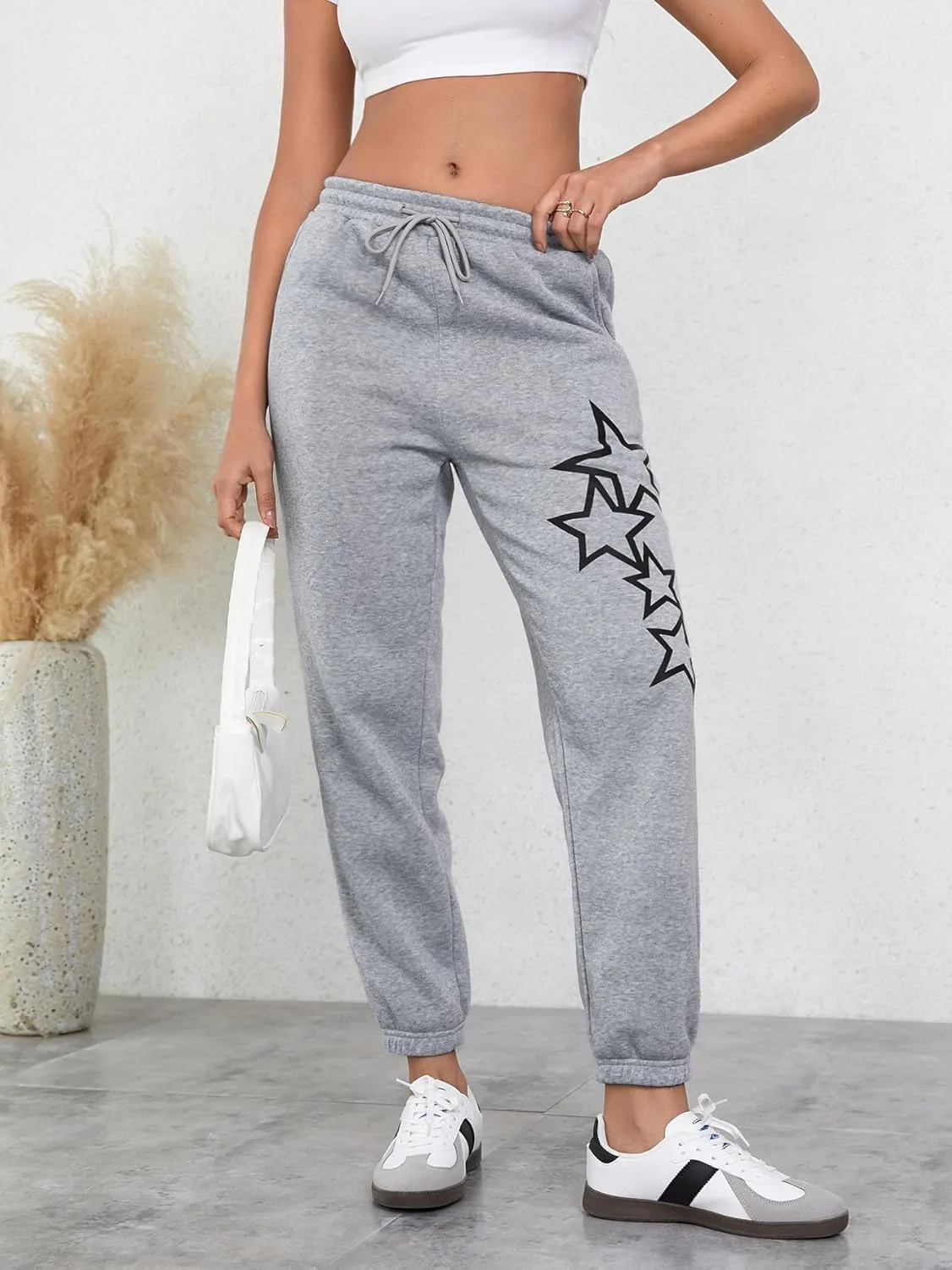 SOLY HUX Women's Drawstring Sweatpants Graphic Star Print Elastic Waist Joggers Pants with Pockets