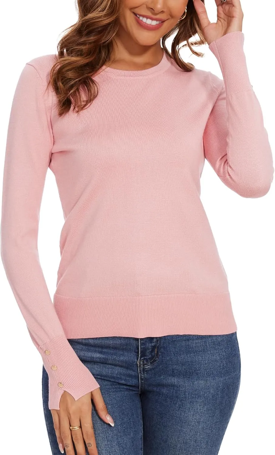 Spicy Sandia Women's Lightweight Long Sleeve Crew Neck Sweaters Striped Casual Knit Pullover Tops