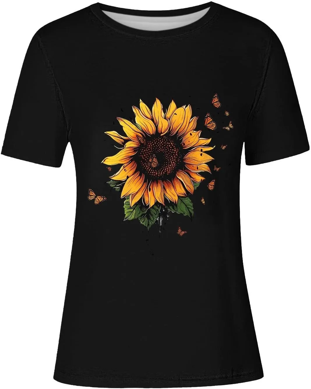 Sunflower Graphic Tees Women Casual Short Sleeve Loose Fit Butterfly Teen Girls T Shirt Summer Trendy Tops