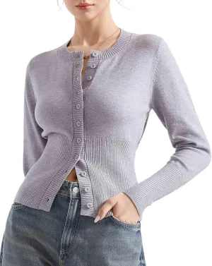 SUUKSESS Women Button Down Cardigan Crew Neck Sweaters Ribbed Knitted Slim Fit Tops