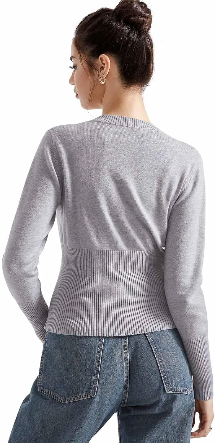 SUUKSESS Women Button Down Cardigan Crew Neck Sweaters Ribbed Knitted Slim Fit Tops