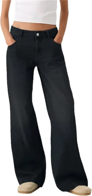 Sweatpant Jeans Boyfriend High Waited Baggy Wide Leg Jean Y2k Streetwear Retro Loose Fit Denim Pant with Pockets