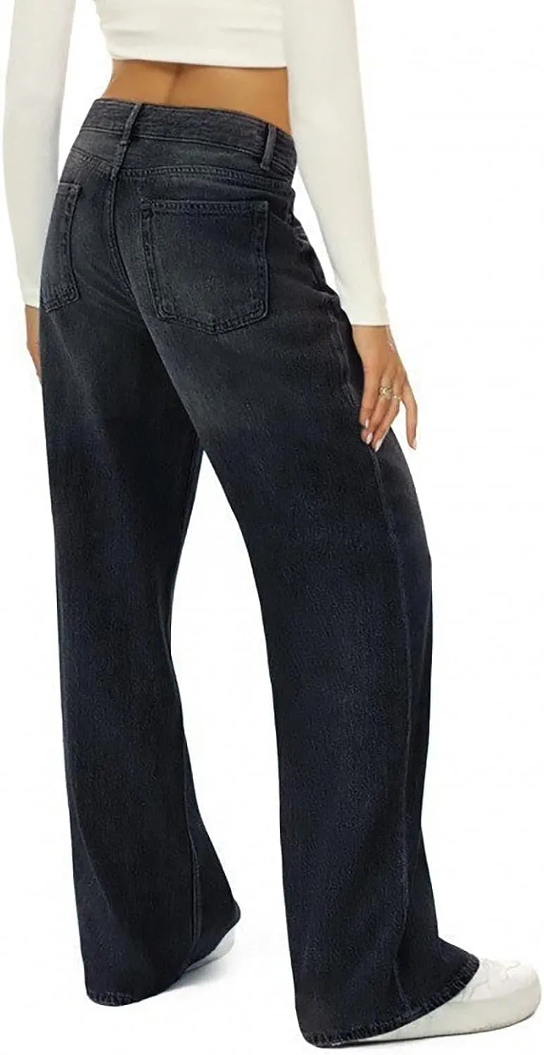 Sweatpant Jeans Boyfriend High Waited Baggy Wide Leg Jean Y2k Streetwear Retro Loose Fit Denim Pant with Pockets