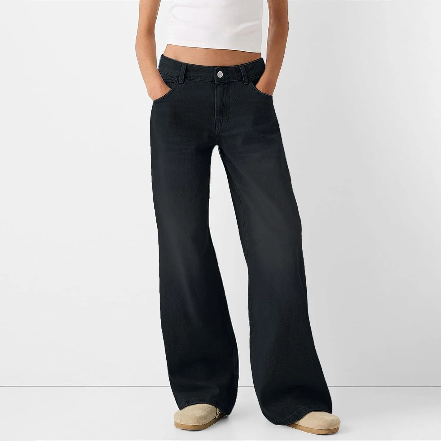 Sweatpant Jeans Boyfriend High Waited Baggy Wide Leg Jean Y2k Streetwear Retro Loose Fit Denim Pant with Pockets